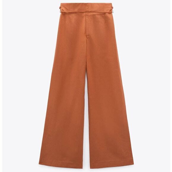 Zara Full Length Linen Blend Pants Brown - Picture 10 of 11